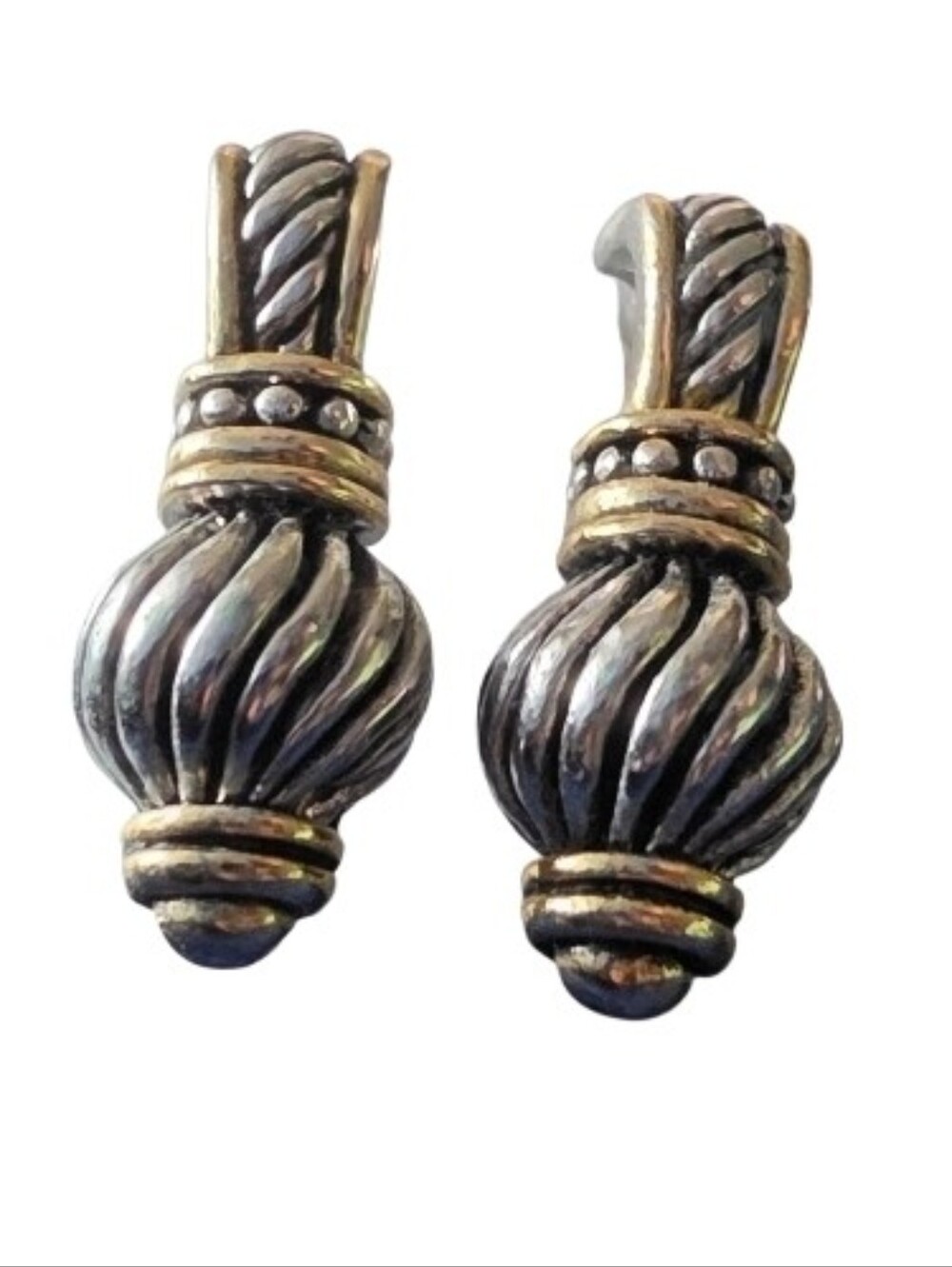 Antique-Style Silver and Gold Accent Drop Ornaments Earrings